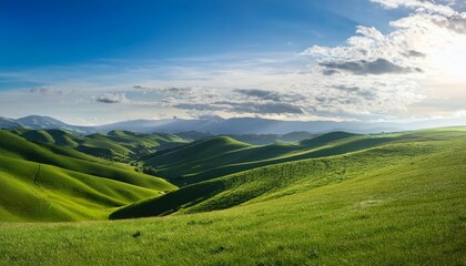 Fototapeta premium beautiful panoramic landscape of rolling green hills under a bright sky