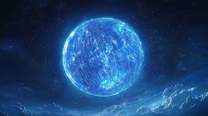 Fototapeta premium Glowing blue sphere in night sky.