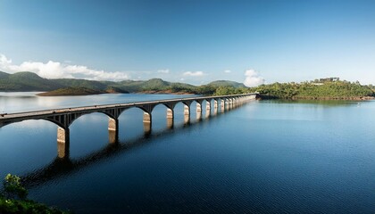 scenic long bridge over rio tocantins in palmas reflecting on large lake