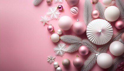 Fototapeta premium elegant pink and white christmas background with festive decor