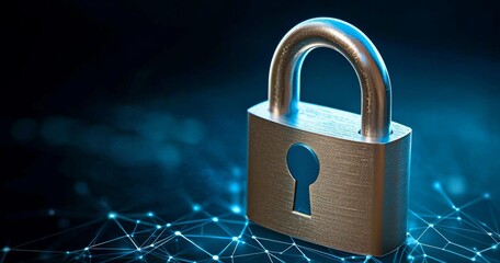 minimal photostock of a  Digital padlock icon, cyber security network and data protection technology on virtual interface screen