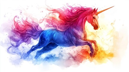 Magical Colorful Unicorn in Motion. Generative AI