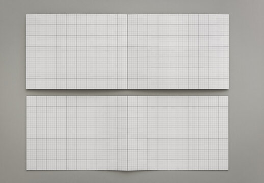 Horizontal Page Bifold Open Brochure Exterior and Interior Mockup