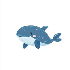 Cute blue whale cartoon illustration with smiling face isolated on white background.