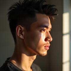 Close-Up Image of a Young Man with Focused Expression