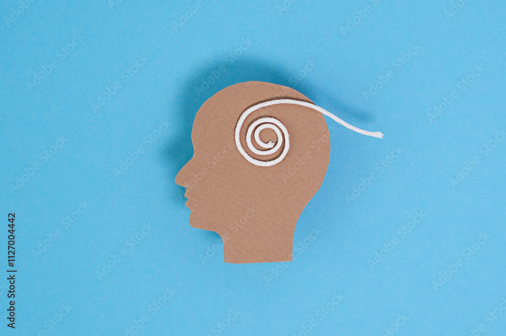 Poster a head with a string wrapped around it
