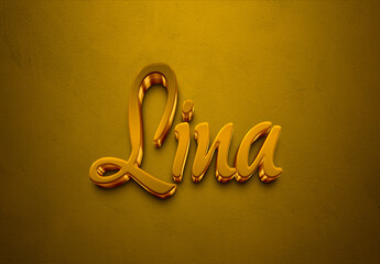 Golden 3D editable text effect of Arabic name Lina. © Fayazravat143
