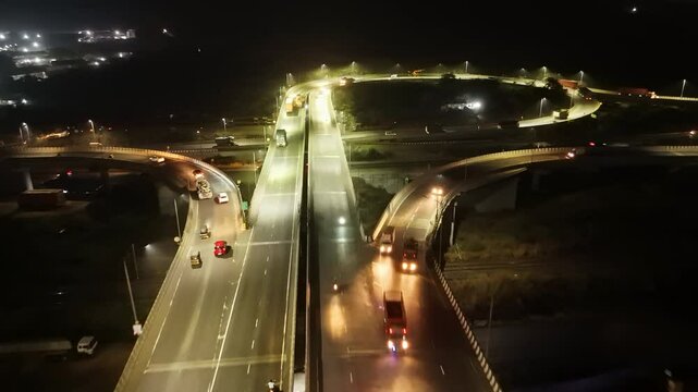 Nighttime Aerial of a Bustling road Network