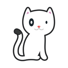 white cat with outline in flat vector design.