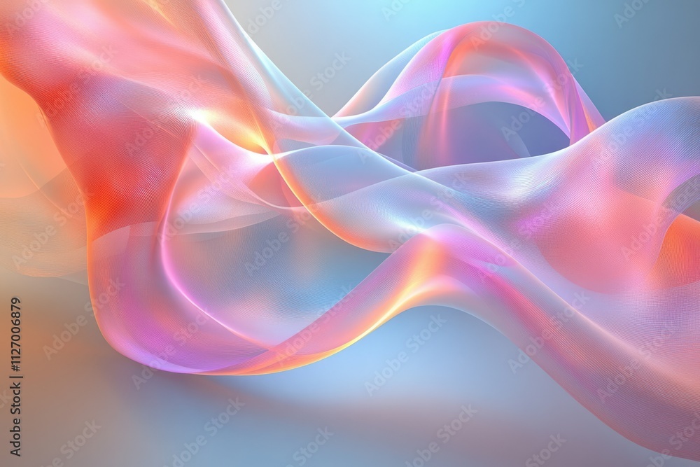 Poster abstract pastel-colored fabric flows gracefully, creating a dreamy and ethereal visual effect.