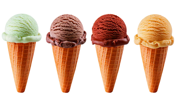 A Set of 4 ice cream, isolated difference four types on white background