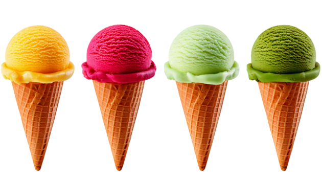 A Set of 4 ice cream, isolated difference types