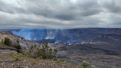 The black coastal landscapes and lava beaches from the active volcanoes on the big island of Hawaii, Pacific