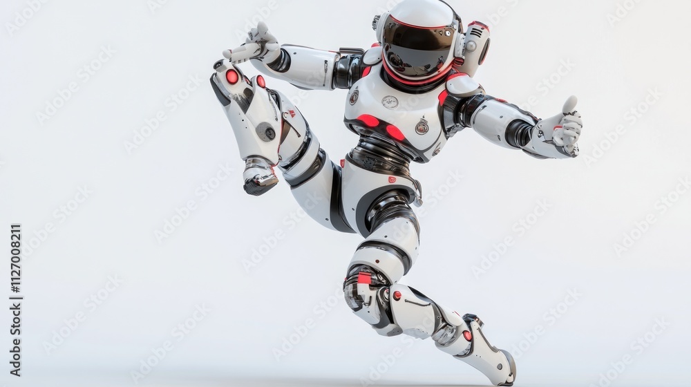 Poster a futuristic robot performing an energetic dance move in a dynamic pose.