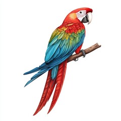 Fototapeta premium Colorful Scarlet Macaw Perched on Branch Displaying Bright Feathers in Vibrant Colors