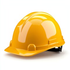 Fototapeta premium A bright yellow hard hat designed for construction safety, featuring a smooth surface and sturdy design for protection on job sites.