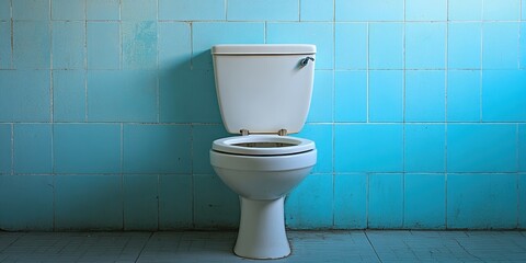 Abandoned Turquoise-Tiled Bathroom with Lone White Toilet