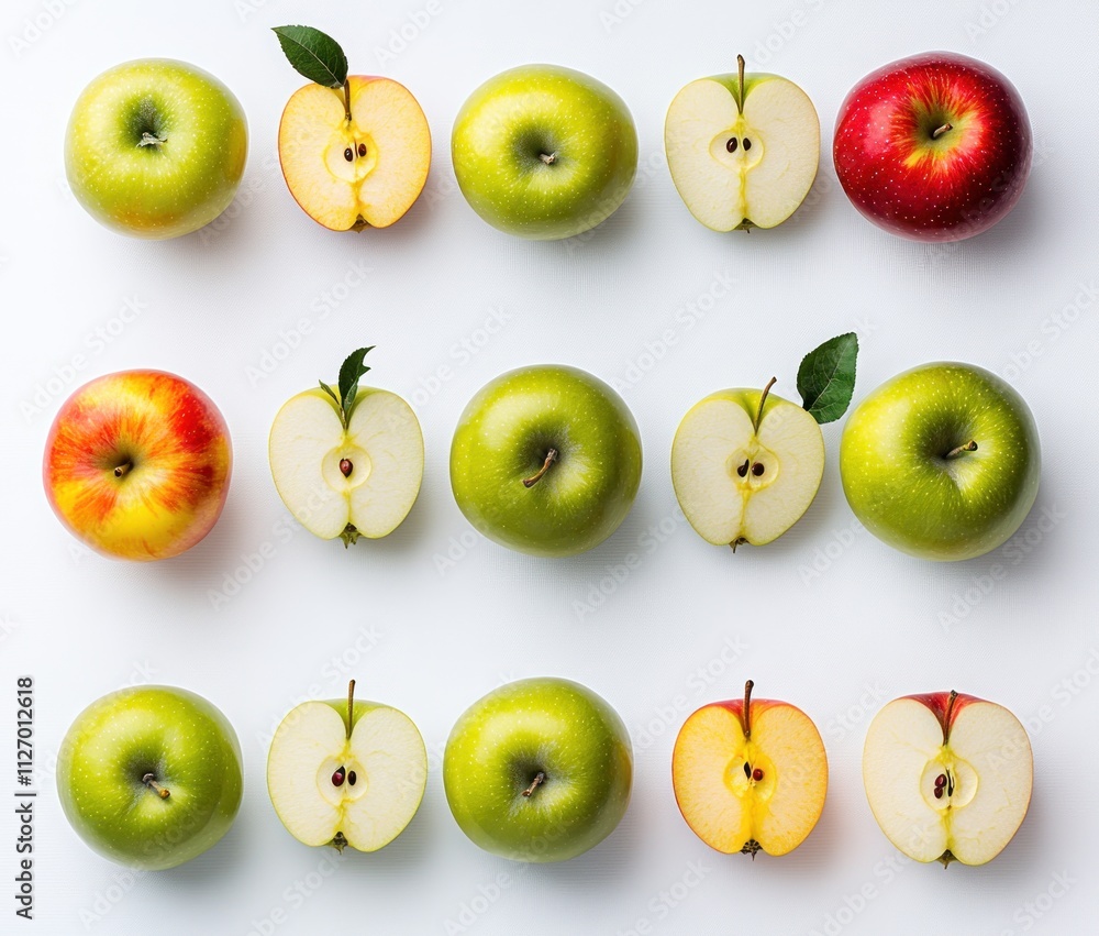 Aufkleber a visually appealing arrangement of whole and sliced apples showcasing different varieties.