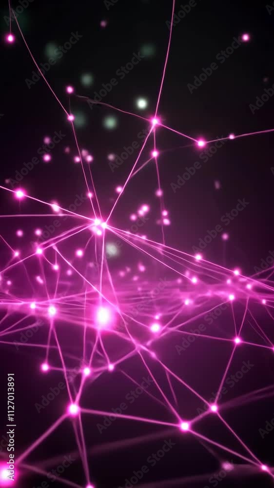 Poster vibrant pink lights intersecting in a network display on a dark background at night