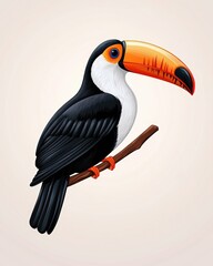 Naklejka premium Colorful toucan perched on a branch with vibrant feathers and striking beak illustration