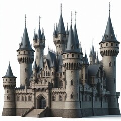Fototapeta premium Medieval Castle with Turrets A stone medieval castle featuring t