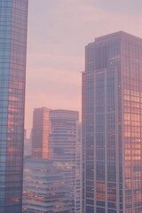 Obraz premium Captivating Cityscape Ablaze in the Soft Glow of Dusk