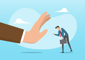 Sadness businessman getting rejected from big hand gesture as no