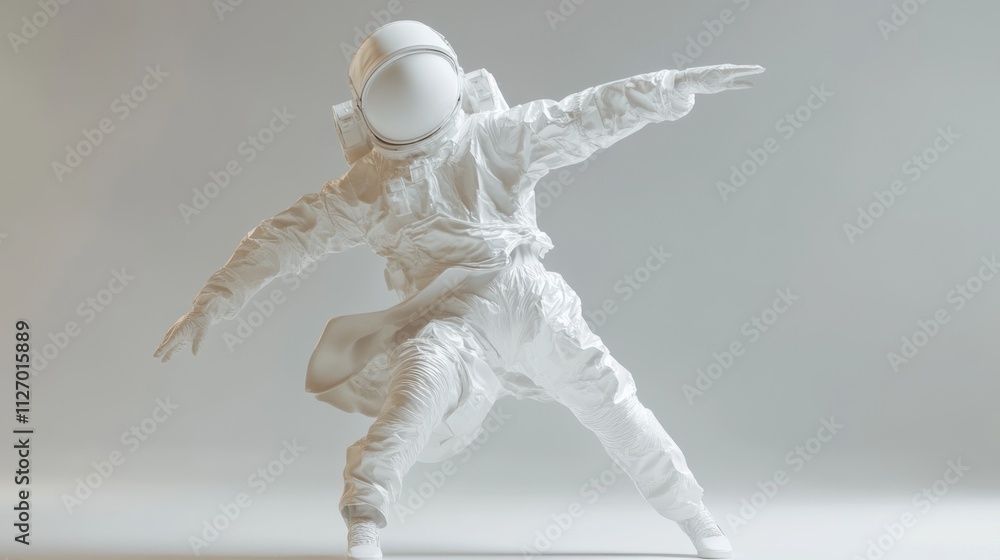 Poster a stylized astronaut figure in a dynamic pose, showcasing a blend of art and space exploration.