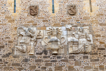 Leon, Spain - November 02, 2024: Surroundings and historic buildings in the surrounding streets of the Plaza de la Regla in the city of Leon, Spain