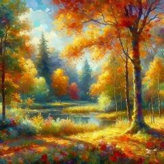 Impressionist Fall Autumn landscapes with visible brushstrokes a
