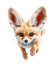 Obraz premium Cute Fennec Fox with Large Ears Running Playfully on White Background