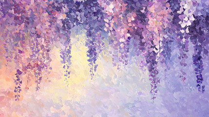 A painting of purple flowers with a purple background