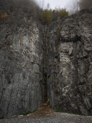 Climbing ladders leading to misty mountain peak in chamonix, france November