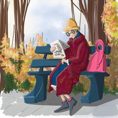 A person in a suit with a bag in a park 