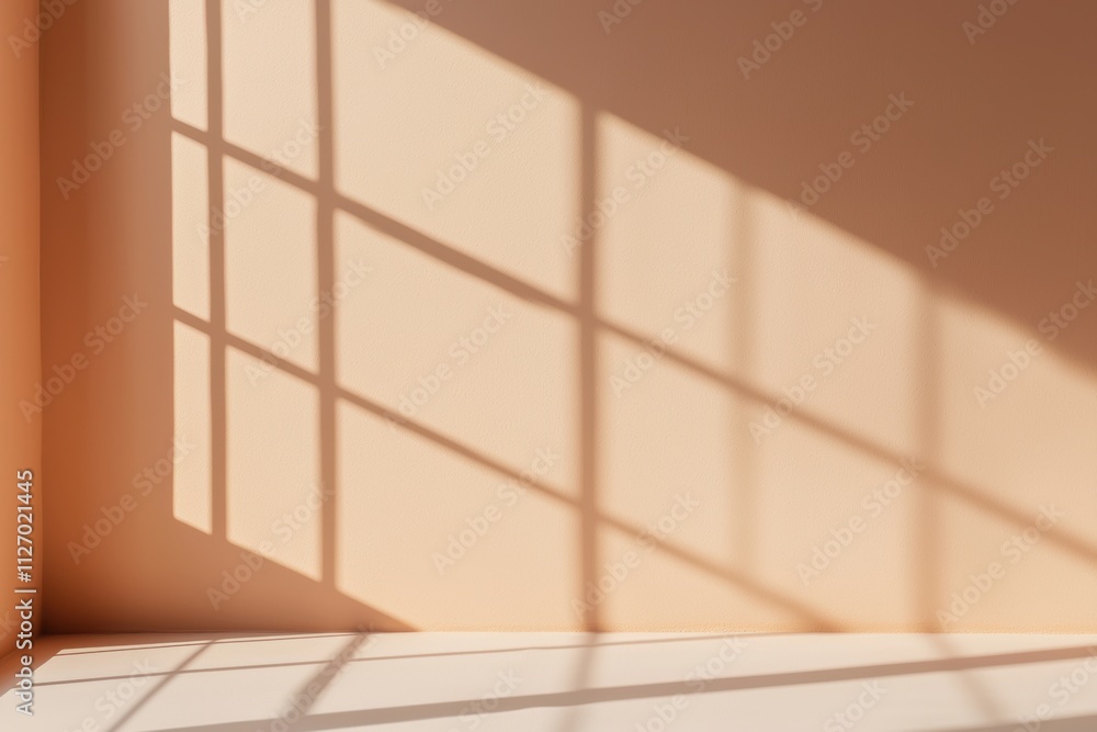 Poster Warm beige background with window shadow creating a minimalist and serene atmosphere
