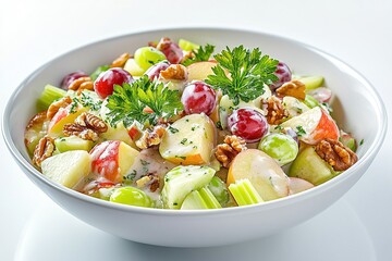 Waldorf salad with apples, grapes, celery, and walnuts.