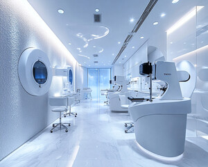 Modern ophthalmology clinic with state-of-the-art eye examination equipment and sleek design