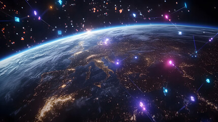 A digital representation of Earth with vibrant connections, symbolizing technology and communication.
