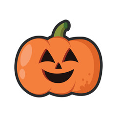 cute Halloween pumpkin head with outline in flat vector design.