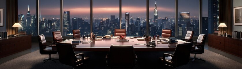 Panoramic View of Skyscrapers and City Skyline at Sunset