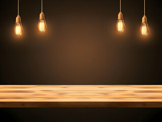 Wooden Tabletop Background with Lights