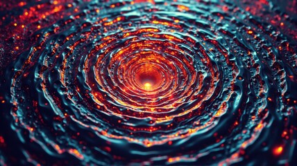 Swirling molten lava creating a glowing vortex with concentric ripples