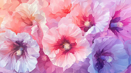 A painting of a bunch of flowers with pink and purple petals
