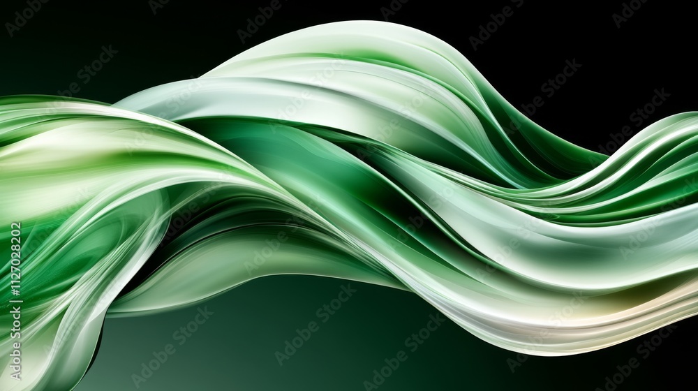 Poster flowing green waves create a tranquil and harmonious atmosphere in abstract design
