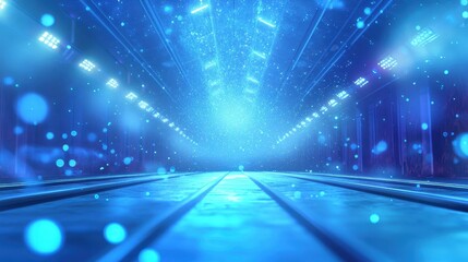 Futuristic and Luminous Pathway Through a Vibrant Blue Landscape