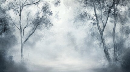 Serene Misty Forest Landscape With Bare Trees