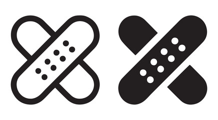 Bandage outline and black filled icon set. Vector illustration.