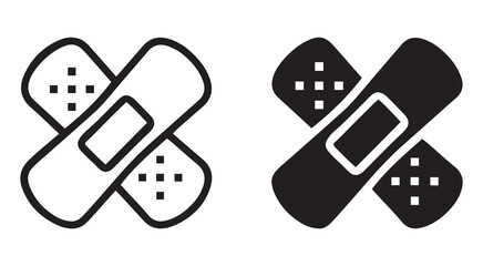 Bandage outline and black filled icon set. Vector illustration.