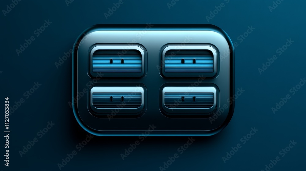 Poster closeup of a blue button panel detailed view of interface control