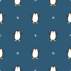 Cute Cartoon penguin seamless pattern background. Vector Illustration.